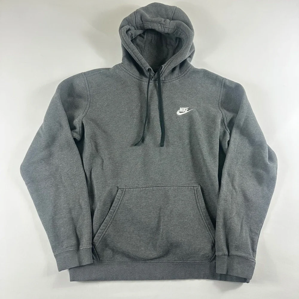 Nike Club Fleece Hoodie Men's Medium Dark Gray Pullover Logo Casual Athleisure‎